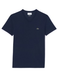 lacoste t-shirt v neck regular fit logo μπλε