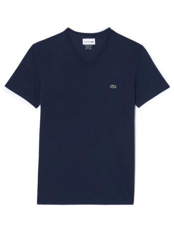 lacoste t-shirt v neck regular fit logo μπλε