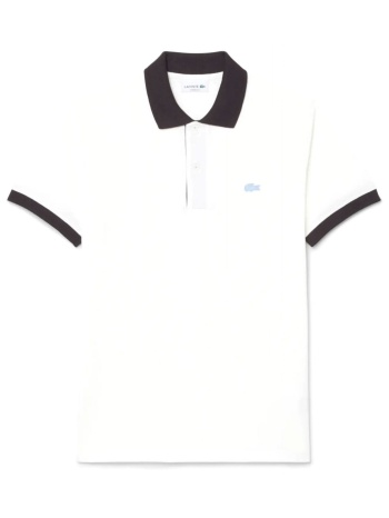 lacoste polo classic fit logo λευκο-καφε