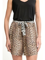 liu-jo better σορτς leopard print λαστιχο μεση τσεπες αποσπωμενη ζωνη μπεζ-καφε