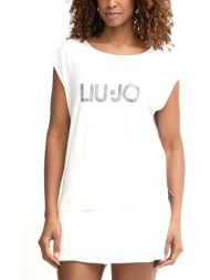 liu-jo better tank top logo leoprad print στρας λαστιχο κατω λευκο