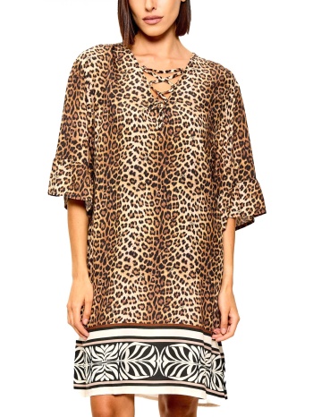 liu-jo better φορεμα midi beachwear leopard print μπεζ-καφε