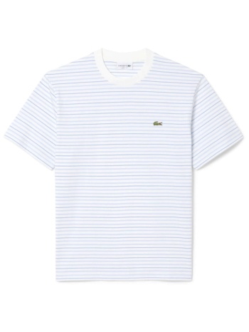 lacoste t-shirt ριγε classic fit logo λευκο-σιελ σε προσφορά