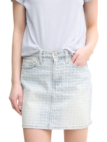 dkny φουστα mini jeans high rise all over logo ανοιχτο μπλε