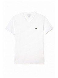 lacoste t-shirt v neck regular fit logo λευκο