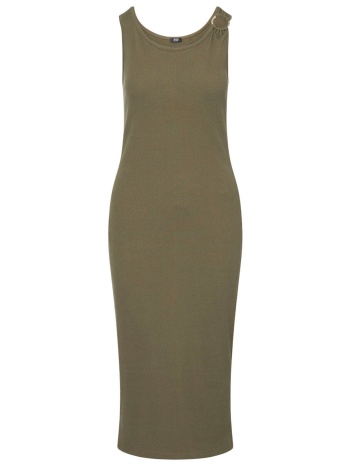 liu-jo φορεμα midi ribbed logo πισω χακι
