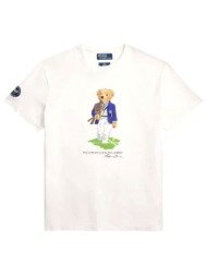 ralph lauren t-shirt wimbledon classic fit logo bear λευκο