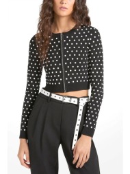 michael kors ζακετα πλεκτη cropped πουα με λευκα διακοσμητικα στοιχεια μαυρη