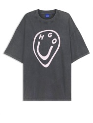 hugo blue t-shirt oversized_tee_b_11 logo γκρι
