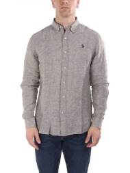 u.s.polo assn πουκαμισο button down slim fit λινο γκρι