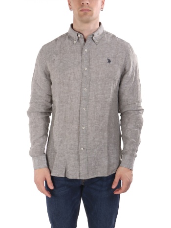 u.s.polo assn πουκαμισο button down slim fit λινο γκρι