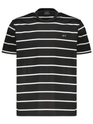 paul&shark t-shirt crew neck ριγε metallic logo μαυρο-λευκο