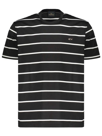 paul&shark t-shirt crew neck ριγε metallic logo μαυρο-λευκο