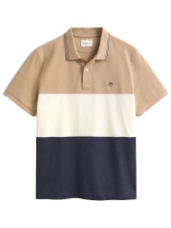 gant μπλουζα κμ 433 evening blue polo cut and sewn ss λευκο μπεζ μπλε
