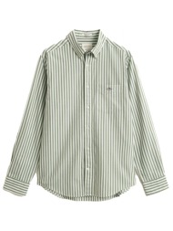 gant ποyκαμισο μμ 354 dark military green classic poplin ριγε λευκο πρασινο