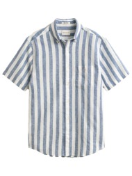 gant ποyκαμισο κμ 442 storm blue ριγε λινο λευκο γαλαζιο