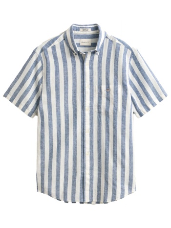 gant ποyκαμισο κμ 442 storm blue ριγε λινο λευκο γαλαζιο