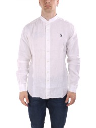 u.s.polo assn πουκαμισο mao slim fit λινο λευκο
