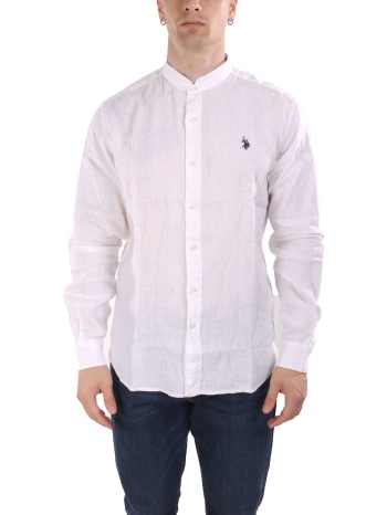 u.s.polo assn πουκαμισο mao slim fit λινο λευκο