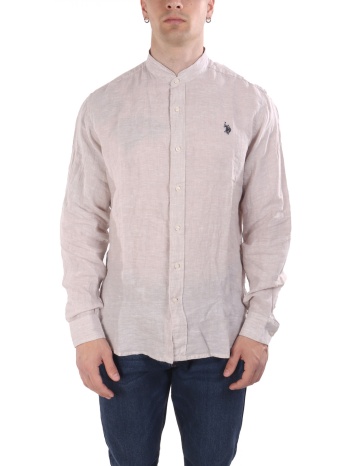 u.s.polo assn πουκαμισο mao slim fit λινο μπεζ