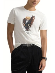 ralph lauren t-shirt custom slim fit logo bear λευκο