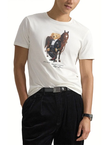 ralph lauren t-shirt custom slim fit logo bear λευκο