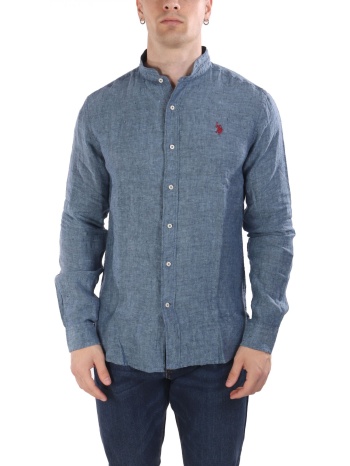 u.s.polo assn πουκαμισο mao slim fit λινο denim μπλε