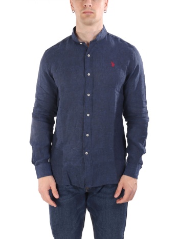 u.s.polo assn πουκαμισο mao slim fit λινο μπλε