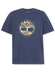 timberland t-shirt tree logo lake house μπλε