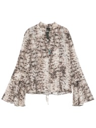 pinko μπλουζα caracalla blouse μοτιβο φιδιου εκρου-μαυρο