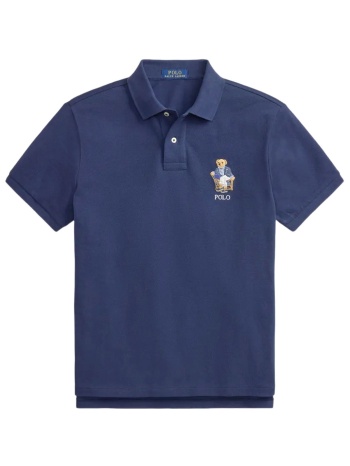 ralph lauren polo custom slim fit logo bear μπλε
