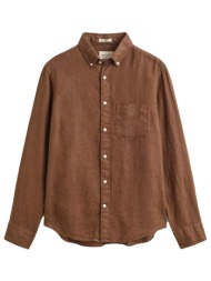 gant πουκαμισο λινο reg gmnt dyed shirt καφε