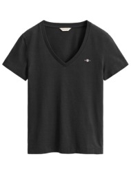 gant μπλουζα κμ 5 black shield ss v-neck t-shirt μαυρο