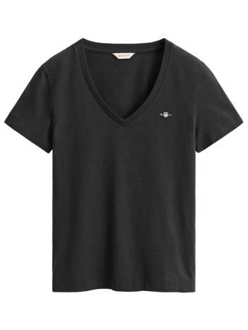 gant μπλουζα κμ 5 black shield ss v-neck t-shirt μαυρο