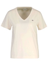 gant μπλουζα κμ 119 ivory shield ss v-neck t-shirt κρεμ