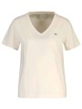 gant μπλουζα κμ 119 ivory shield ss v-neck t-shirt κρεμ