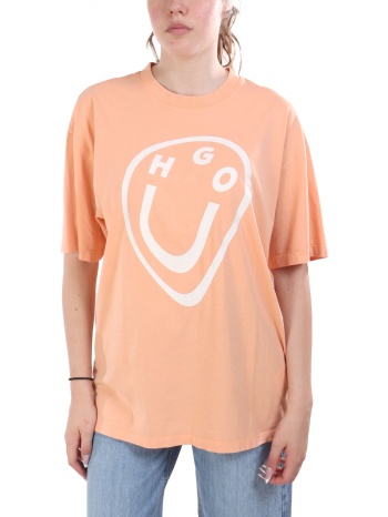 hugo blue t-shirt oversized_tee_b_11 logo πορτοκαλι
