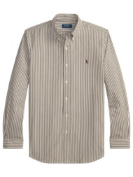 ralph lauren πουκαμισο button down ριγε custom fit stretch καφε-λευκο