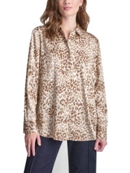 dkny πουκαμισο leopard print με οψη σατεν μπεζ-καφε