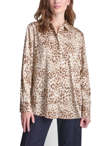 dkny πουκαμισο leopard print με οψη σατεν μπεζ-καφε