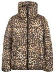 dkny μπουφαν φουσκωτο leopard print logo ψηλο γιακα μπεζ-μαυρο