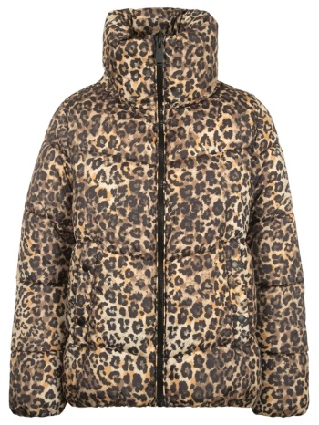 dkny μπουφαν φουσκωτο leopard print logo ψηλο γιακα
