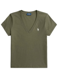 ralph lauren t-shirt v-neck classics logo χακι