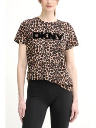 dkny t-shirt leopard print logo μπεζ-μαυρο