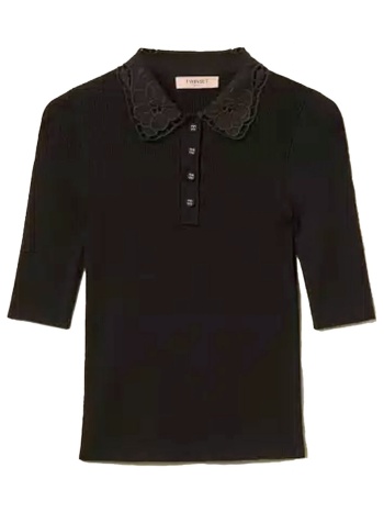 twinset polo πλεκτο δαντελα μαυρο