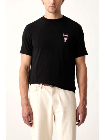 karl lagerfeld t-shirt crewneck pink logo μαυρο
