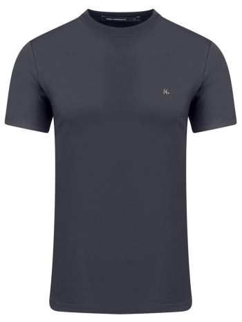 karl lagerfeld t-shirt crewneck metallic logo μπλε