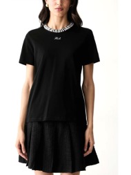 karl lagerfeld t-shirt pearl detail regular fit logo μαυρο