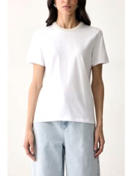 karl lagerfeld t-shirt pearl detail regular fit logo λευκο