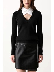 karl lagerfeld polo πλεκτο ribbed contrast collar logo μαυρο